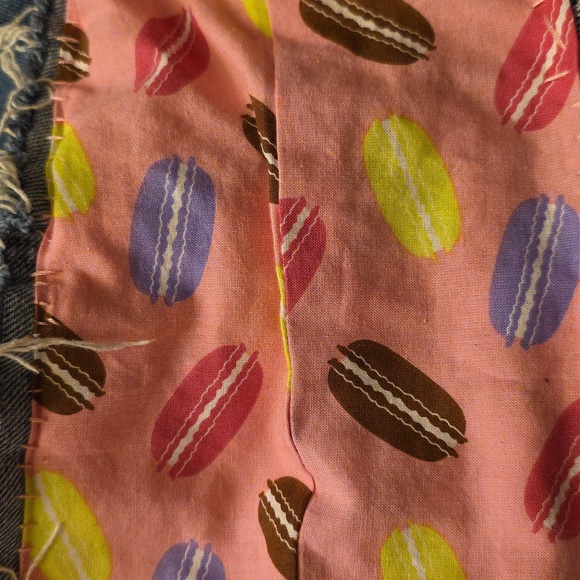 Upcycled Denim Purse Macaroon & Coffee Patterns Shoulder & Crossbody Bag - Picture 8 of 15